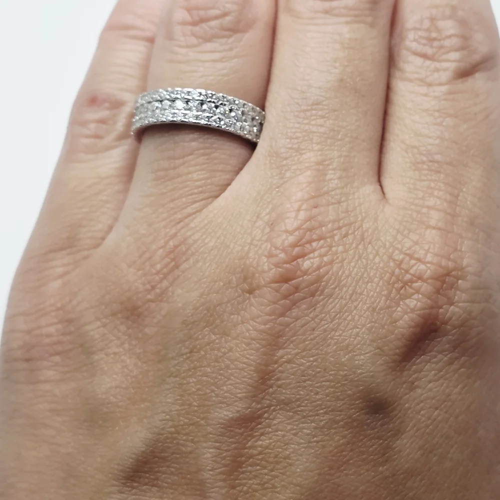 3 Row Moissanite Band, S925 Silver Size 6.